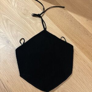 Babaton Tie High Neck Black Ribbed Crop Top Size Medium. Work once from Aritzia